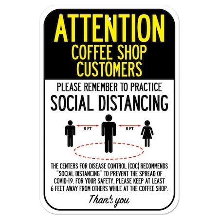 Public Safety Sign-Coffee Shop Customers Practice Social Distancing